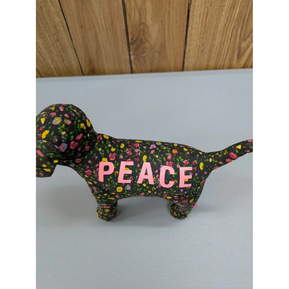 Cottagecore Floral Plush Dog Victoria's Secret PINK OS Peace Graphic Black OS - Picture 2 of 7